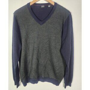 Nove Men's Sz. L Green & Navy Check Merino Wool Sweater